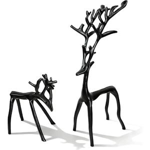Two-Piece Set of Black Reindeer Statues,Modern Metal Ornaments,Elegant Indoor Festive Table Settings, Suitable for Fireplace mantels, Living Rooms, bedrooms, Offices, and Other Home décor