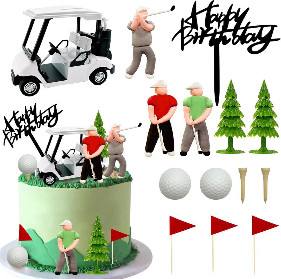 2026 New Golf Party Decoration Golf Theme Party Golf Birthday Decoration Supplies with Clay Golf Statue Golf Cart Decoration Golf Cake Decoration Golf Party Favors