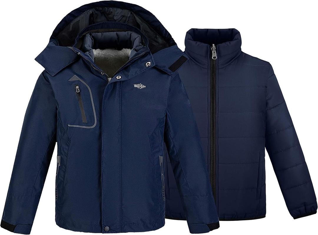 wantdo Boy's Ski Jacket Waterproof 3 in 1 Snow Coat Warm Fleece Winter Coat (6-7, Navy)