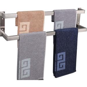 NearMoon Bathroom Towel Bar, Towel Rod Holder, Square Shelf Rack Hanging Towel for Bath, Thicken SUS304 Stainless Steel Towel Rack Wall Mounted-2-Tier Bath Accessories (24 Inch, Brushed Nickel)