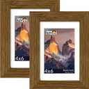 4x6 Picture Frame Set of 2 - Wood Frame with Real Glass, Display 3.5x5 with Mat or 4x6 without Mat, Photo Frame for Wall or Tabletop Display(Rustic Brown)