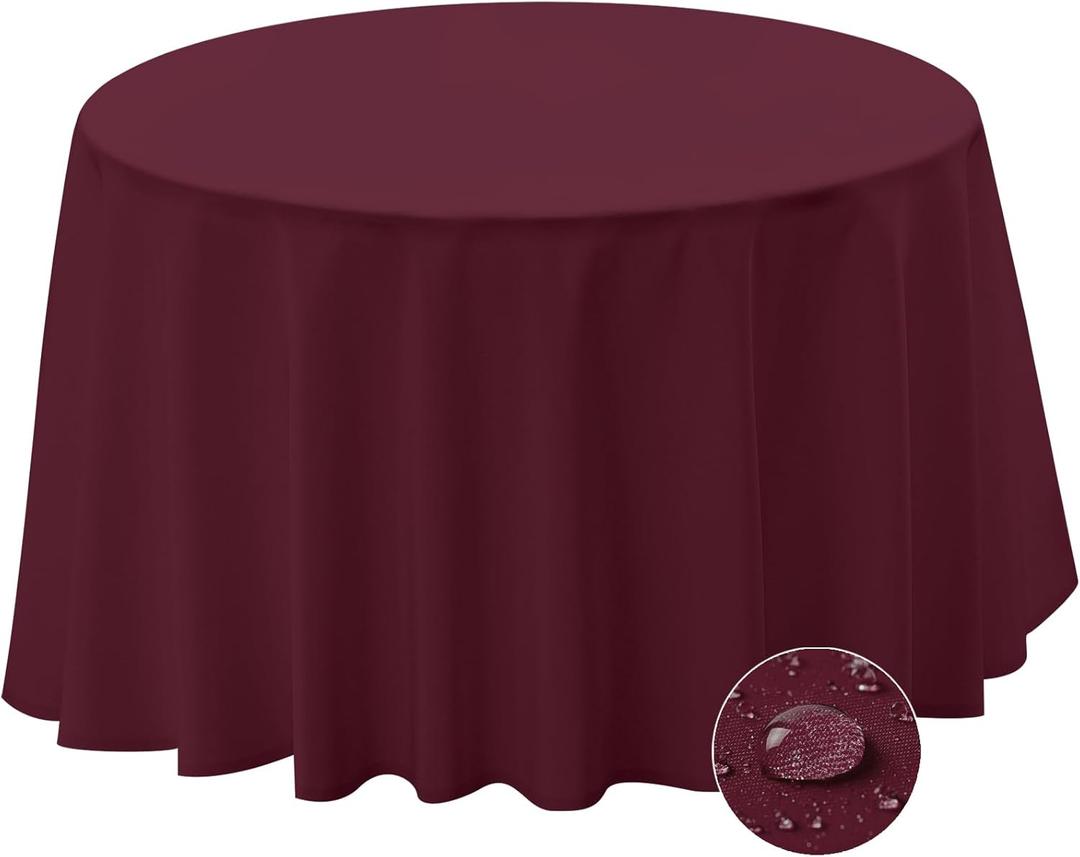 BYDOLL Table Cloth 70 Inch Round Tablecloth Fits Max60 Inch Diameter Table Top,Burgundy Polyester Washable Wrinkle-Free Spillproof Tablecloth for Party Patio Cover