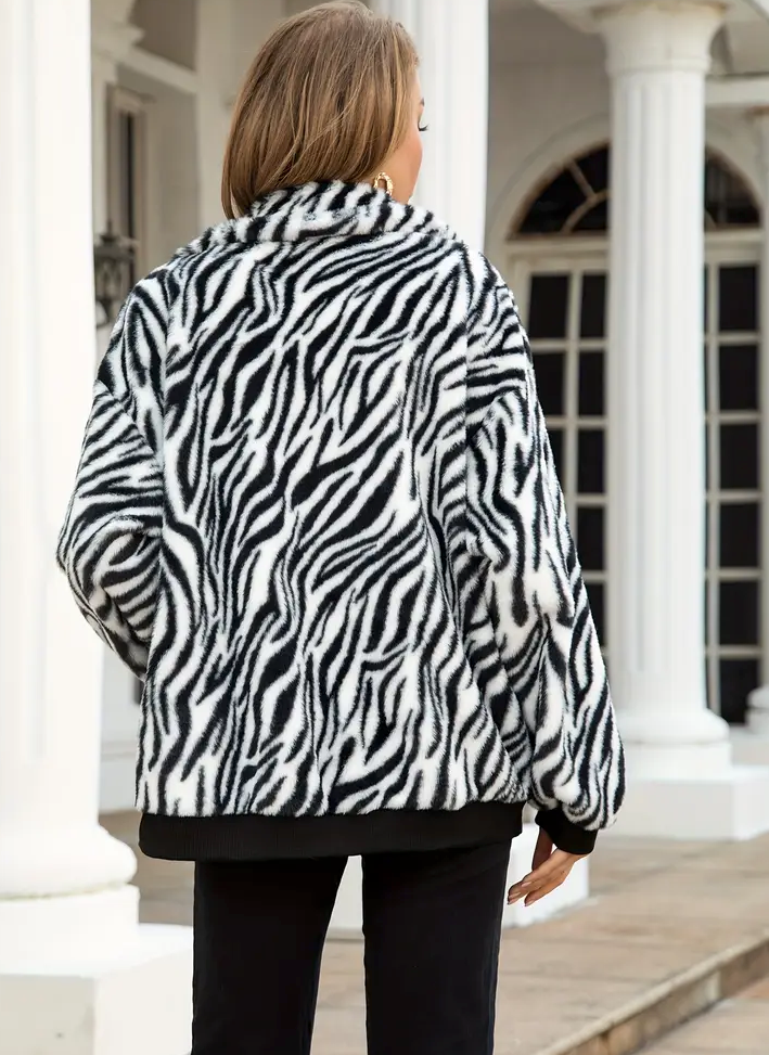 Women Long Sleeve Stand Collar Zebra S Women Long Sleeve Stand Collar Zebra S