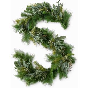 6 ft Artificial Christmas Pine Garland with Eucalyptus and Seeded Faux Greenery Mixed Pine and Eucalyptus Vines Garland Christmas Decorations for Holiday Mantle Fireplace Table Runner Centerpiece