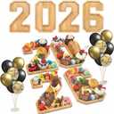 4PCS Wooden Graduation Decorations Number Charcuterie Board Box-(with 14 Balloons) 2026 Charcuterie Numbers Fillable Food Graduation Party Supplies