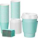 Patelai 48 Pcs 12 oz Disposable Coffee Cups with Lids and Sleeves Bulk, Insulated Hot Chocolate Paper Cup for Hot and Cold Beverage Water Juice Cocoa Tea Party Restaurants Travel Supplies (Green)