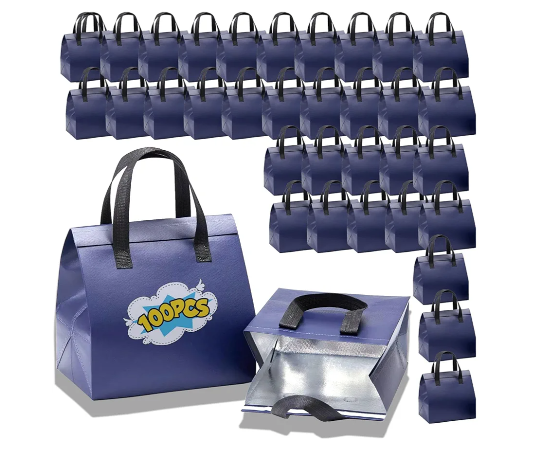 100 Pcs Insulated Take Away Bags, Disposable Lunch Bags For Food Takeaways, Coffee, Milk Tea, Seafood, Pizza, For Restaurants And Grocery Shops 9.5 x 6 x 10 In (Navy Blue)