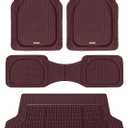 Motor Trend FlexTough Contour Liners Deep Dish 3pc Rubber Floor Mats & Trimmable Trunk Liner Cargo Mat - Heavy Duty All Weather Protection Car Mats with Traction Grips Car Accessories (Burgundy)