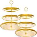 Yaomiao 2 Sets Gold 3 Tier Serving Tray with Base Stainless Steel Tiered Cupcake Stand Dessert Table Display Set Cup Cake Tier Stand Metal Cupcake Tower Fruit Dessert Holder Wedding Serving Platter