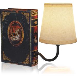 Vintage Bookshelf Lamp Rechargeable, Cordless Book Lamp with Linen Shade, Dimmable Touch Control Table Lamp, Modern Decorative Bookend, Bookshelf Lights for Office Home, Library, Study