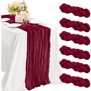 6 Pieces Burgundy 10FT Cheesecloth Table Runner Boho Gauze Fabric Table Runner Rustic Sheer Runner for Wedding Birthday Baby Shower Party Boho Table DecorationBurgundy (35" x 120"-6 Pack)