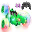 SGILE Remote Control Car, Stunt Car with Sides Light Strip and Headlights, 2.4Ghz Double Sided 360 Flips Rotating Race Cars, Rechargeable RC Cars Kids Toy for Boys Girls Birthday Gift, Green