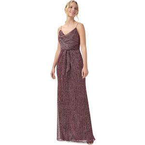 Adrianna Papell Womens Metallic Crinkle Gown (12, Burgundy)