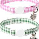 Lionet Paws 2pcs Pack Cotton Cat Collar,Breakaway Buckle with Green and Brand Pendant Cute Adjustable Cat Kitten Collar,Ideal for Girl Cats Boy Cats