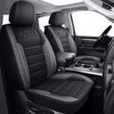 IKABEVEM Dodge Ram Seat Covers Full Set, Faux Leather Custom Fit 2012-2026 Ram 1500 2500 3500 Truck, Curved Bench Seat Cushion Cover Protector, Black&Grey