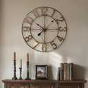30 Inch Large Wall Clock, Decorative Wall Clock for Living Room Decor, Silent Non-Ticking Battery Operated Metal Round Retro Rustic Arabic Numerals Analog Bronze Clock for Kitchen Mantel Office