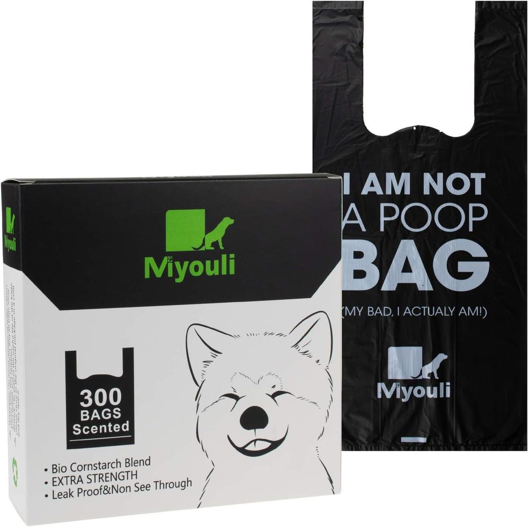 300 Counts Extra Thick Black Pet Poop Waste Bags With Handles for Dogs Ocean Wind-Scented