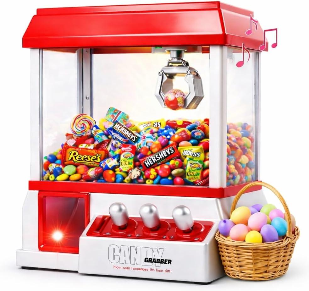 Japard Claw Machine for Kids, Mini Candy Vending Machine, Manual Arcade Game with Adjustable Sound, Candy Grabber Prize Dispenser, Gifts for Girls Boys Easter Party