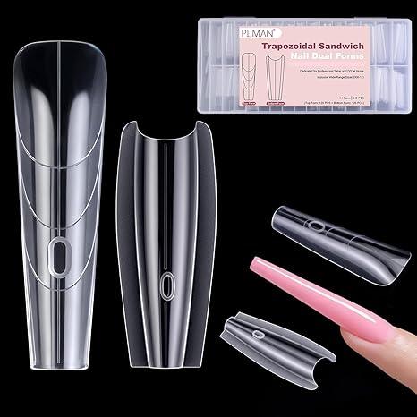 240 PCS Sandwich Nail Dual Forms, Nail Extension Kit for Beginner & Professional, 14 Sizes Dual Form for Polygel and Builder Gel, Salon and Home DIY Nail Art Tools (Trapezoidal)