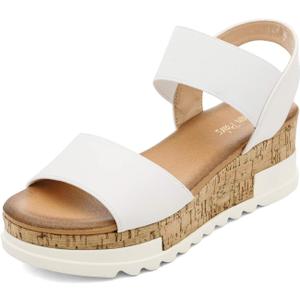 DREAM PAIRS Women's Open Toe Ankle Strap Casual Flatform Platform Wedges Sandals (7, White-2)