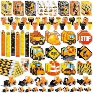 BenLouis 96Pcs Construction Party Favors Excavator Tractor Theme School Stationery Set Bulk for Kids Construction Birthday Party Goodie Bag Stuffers Classroom Gifts Rewards Pinata Filler