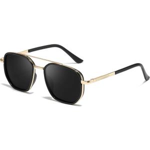 SODQW Tangle Free Aviator Sunglasses for Women Polarized Square Frame With UV400 Protection Sun Glasses for Driving (Gold/Black/Black Grey)