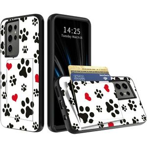 Cute Dog Paw Prints Phone Case for Samsung Galaxy S25 Ultra Wallet Case with Hidden Card Holder, Dual Layer Hybrid Hard ID Card Slot Soft Inner Rubber Bumper Slide Cover for Galaxy S25 Ultra