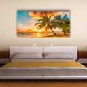 Beach Themed Wall Art Canvas Prints Seascape Picture Bathroom Dcor Ocean Tree Sunset Paintings for Living Room Bedroom Office Home Kitchen Decorations 28x57 Wooden Framed Natural Landscape Artwork