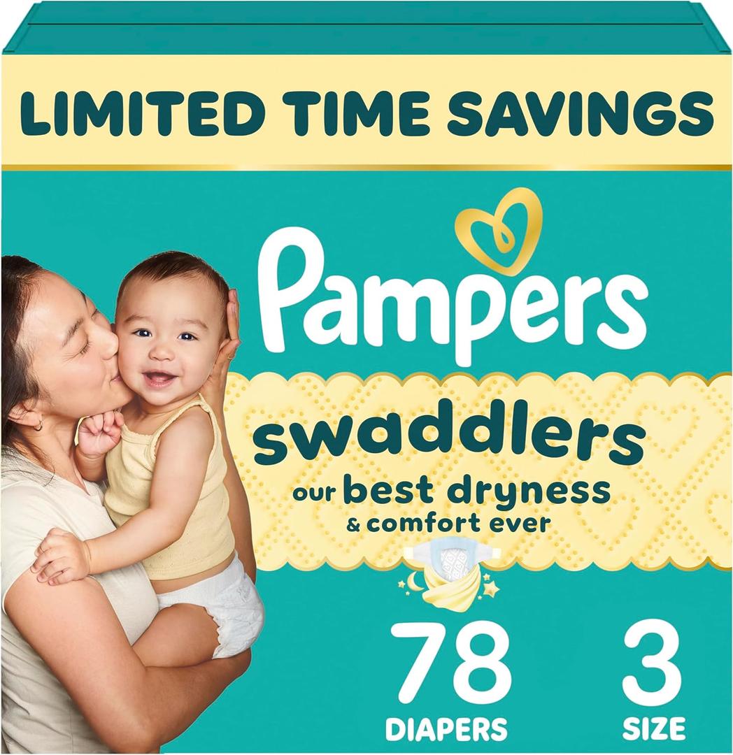 Pampers Swaddlers Diapers, Size 3 (13-26 lbs), 78 Count, Absorbent, Keeps Baby Dry and Comfortable, Skin Safe Disposable Baby Diaper