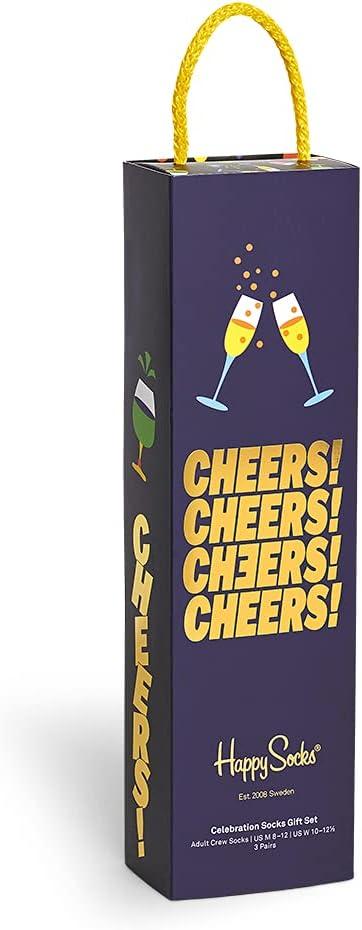Happy Socks 3-Pack Celebration Socks Gift Set, colorful and fun, Socks for Men and Women, Black-Orange-Green-Blue-Purple-Pink (9-11)