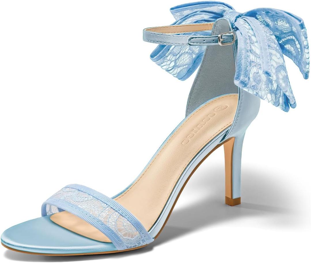Coutgo Women's Open Toe Ankle Strap High Heel Sandals (Blue, 9 1/2)
