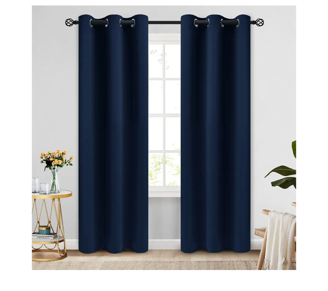 COSVIYA Blackout Curtains & Drapes Room Darkening Navy Blue Curtains 84 inch Length 2 Panels,Grommet Polyester Light Blocking Insulated Thermal Window Curtain for Bedroom/Living Room,42x84 inches