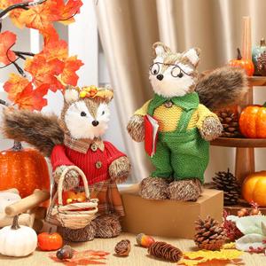 Namalu 2 Pack Fox Sisal Christmas Tabletop Decoration Sisal Figurine Christmas Table Centerpiece Decor Cute Handmade Woodland Animal Statue for Harvest Home Office Indoor Shelf Decor