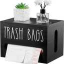 DRASTAR Bag Dispenser, Large Wooden Bag Holder Wall Mount, Black Roll Holder for for 13-gallon Plastic Garbage Bags Dispenser Countertop, Under Kitchen Sink Organization
