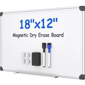 2 x VUSIGN Magnetic White Board Kit for Wall 18" x 12", 1 Dry Eraser & 2 Multicolor Markers & 4 Magnetic Pins, Sliver Reinforced Aluminum Frame for Home, School, Office