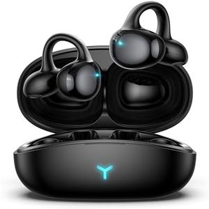 Earbuds Wireless Bluetooth 5.4 Open Ear Clip Headphones with Mic, 55H Play, IPX5 Waterproof for Multi-Scene Use Like Running, Working & Gaming, Comfortable for Small Ears & Glasses - Black 01