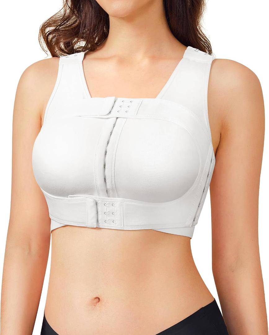 BRABIC Front Closure Post Surgical Compression Everyday Bra for Women Mastectomy with Removable Breast Support Band (Large, White)