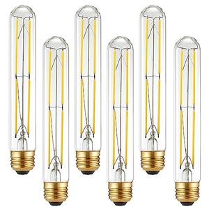 Arberlic 7.3 Inch T10 LED Bulb,6W E26 LED Bulb dimmable Equivalent E26 Bulb 60 watt,Neutral White 4000K,600lm,CRI85+,AC120V,Clear Glass Long Tubular Light Bulb,Flicker-Free,Pack of 6