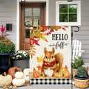 DLZDN Hello Fall Squirrel Garden Flag Autumn Pumpkins Maple Leaves Flag 12×18 Inch Double Sided Buffalo Plaid Farmhouse Yard Flag Thanksgiving Holiday Outdoor Decor