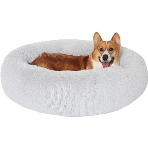 JOLLYVOGUE Dog Bed, Calming Anti-Anxiety Large Dog Bed, Fluffy Donut Cushion for Medium and Large Pets (27"/30"/36") (01 - Light Grey)