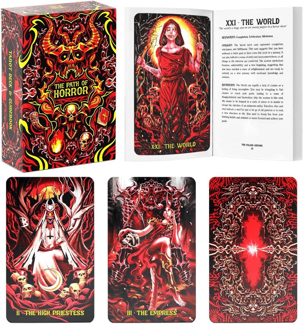 The Path of Horror Tarot Card Deck and Guidebook for Beginners Readers Creepy Themes Waterproof Cards Classic Pack Intuition Vintage Accessories Plastic Collection Design with Box