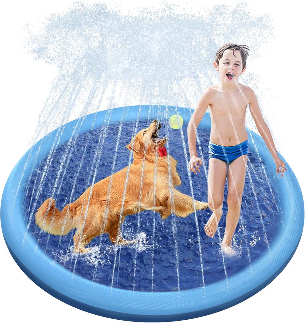 Raxurt Dog Water Toys, Anti-Slip Splash Pad for Dogs Thickened Durable Upgrade Sprinkler Pad Pet Summer Outdoor Water Toys Backyard Fountain Play Toy, Blue (59in)