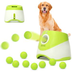 Jovani Automatic Dog Launcher, 10-30ft Fetch Machine for Small Dogs, Indoor/Outdoor, 9 Tennis Balls (2in), Yellow-Green