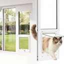 Vertical Cat Door for Window, Fits 40"- 44" Height Sliding Window, 3-Min No Damage Install, Sturdy Aluminum Frame, Weatherproof Magnetic Closure, 4-Way Lock, Tenant Friendly Sliding Window Cat Door