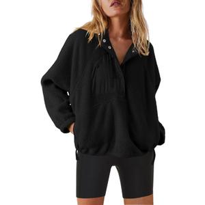 Nirovien Womens Fleece Pullover Long Sleeve Sherpa Jacket Button Down Fuzzy Sweatshirt Warm Outwear with Pockets (Medium)