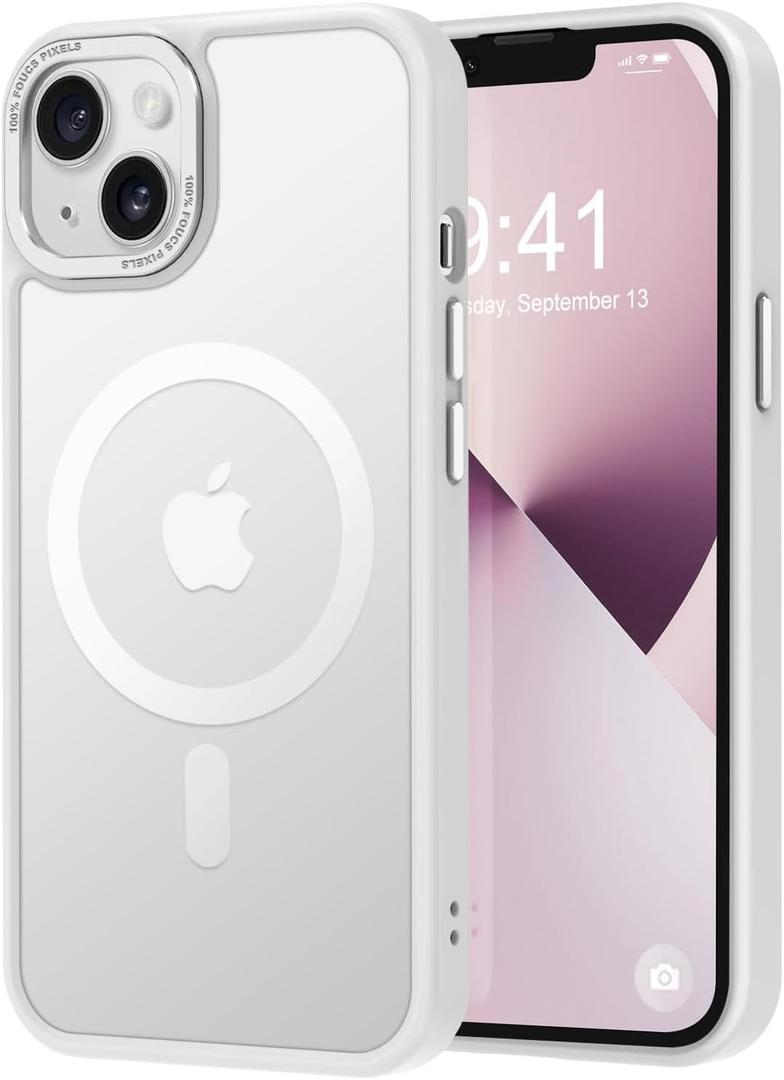 Thomo Strong Magnetic for iPhone 13 Case & iPhone 14 Case [Compatible with Magsafe] Translucent Matte Slim Shockproof Women Girl Anti-Fingerprint Protective Case for iPhone 14/13 6.1", Frosted White