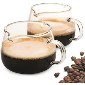 Espresso Cups for 4 Oz, Glass Coffee Cups V-Shaped Double Spouts with Handle for Cappuccino, Tea, Milk and Latte Set of 2, Small