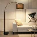 Black Arc Floor Lamp, Modern Standing Floor Lamp with Adjustable Head & Fabric Drum Shade, Over Couch Reading Light for Living Room, Bedroom, Office, Study Room