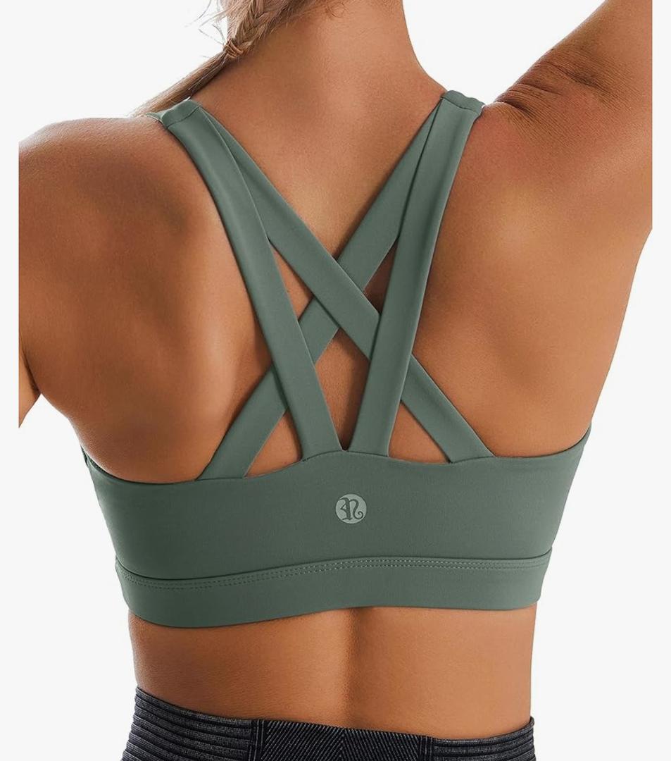 RUNNING GIRL Sports Bra for Women, Criss-Cross Back Padded Strappy Sports Bras Medium Support Yoga Bra with Removable Cups Medium