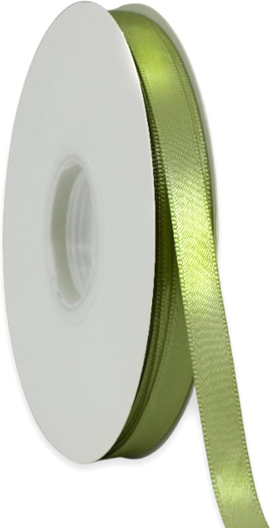 Sage Green Ribbon 3/8 Inch x 50 Yards Satin Ribbon Continuous, Single Face, for Crafts, Gift Wrapping, Floral Bouquet, Weddings, and Decorations, with Spool